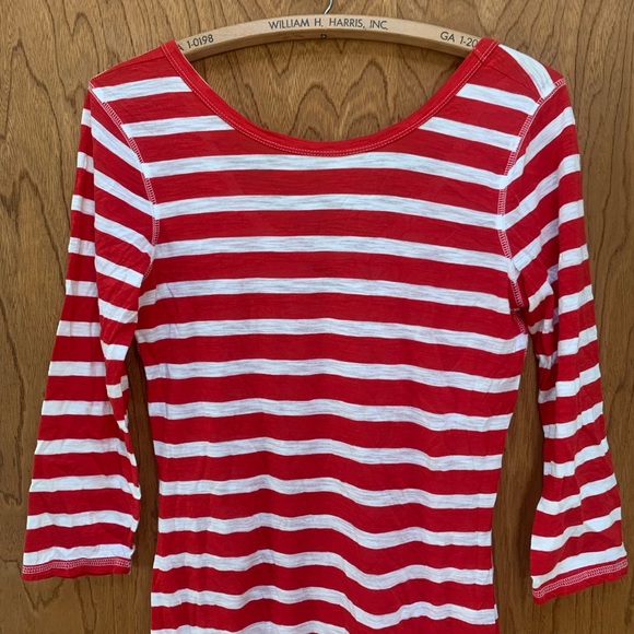Express French Breton Striped Shift Dress Red White Medium Long Sleeve - Picture 2 of 6